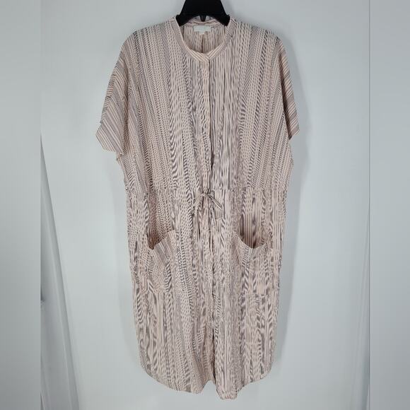 COS Pink Black Stripe Cotton Waist Tie Button Down Short Sleeve Mini Dress 14 - Picture 1 of 10